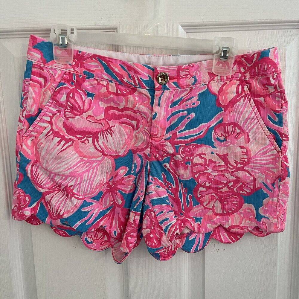 Lilly Pulitzer Buttercup Shorts Womens Size 2 Scallop Isla De coco Floral cotton